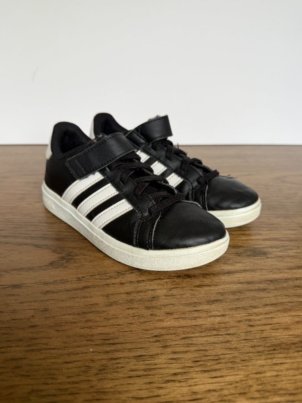 adidas Kids Black and White Velcro Lace-Up Sneakers